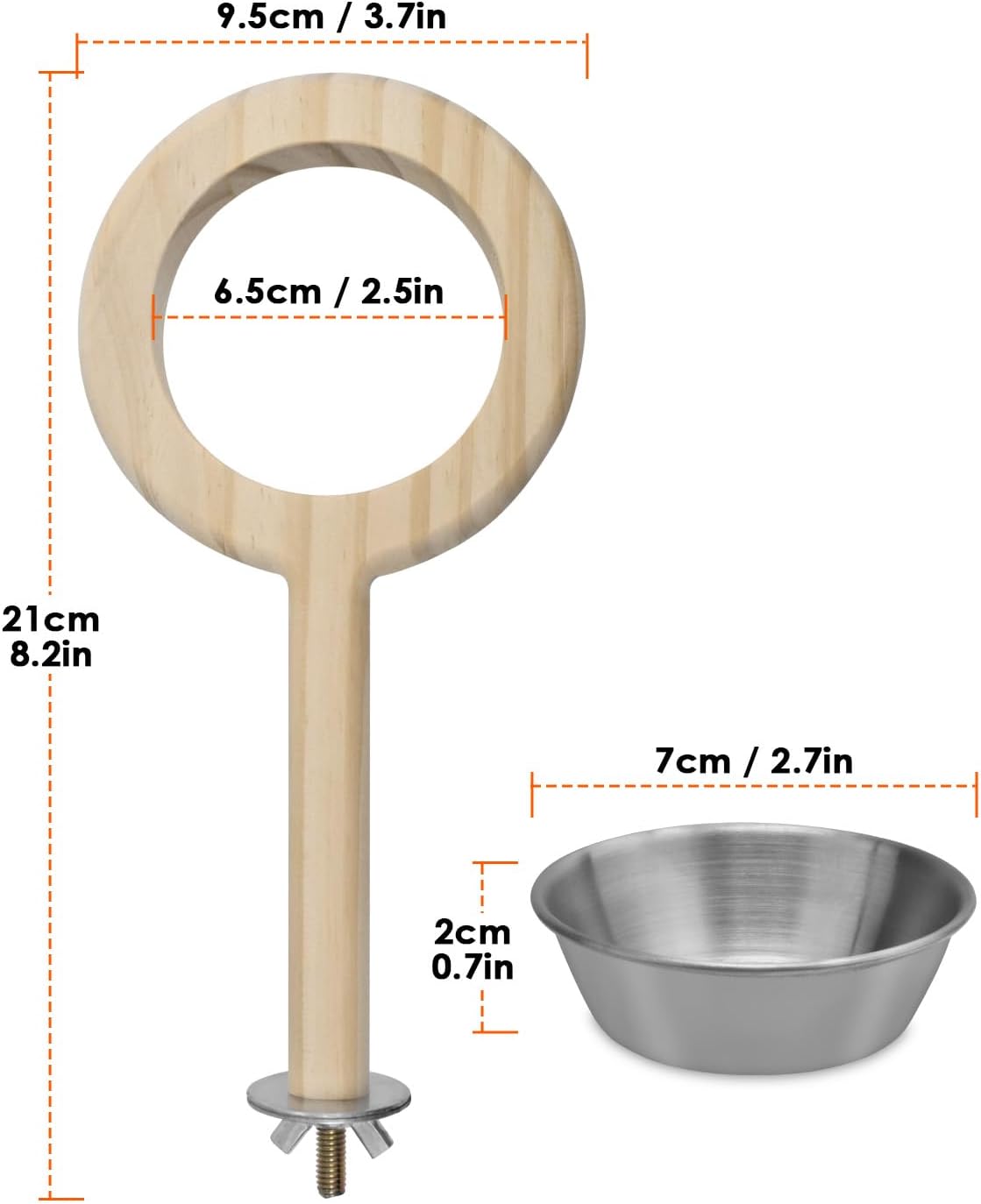 KATUMO Bird Perch Feeding Cup Birds Platform Parrot Wood Perch Stand Toy Cage Accessory for Parakeet Lovebird Cockatiel Conure Budgie Small Parrots (L Perch (Pack of 2))