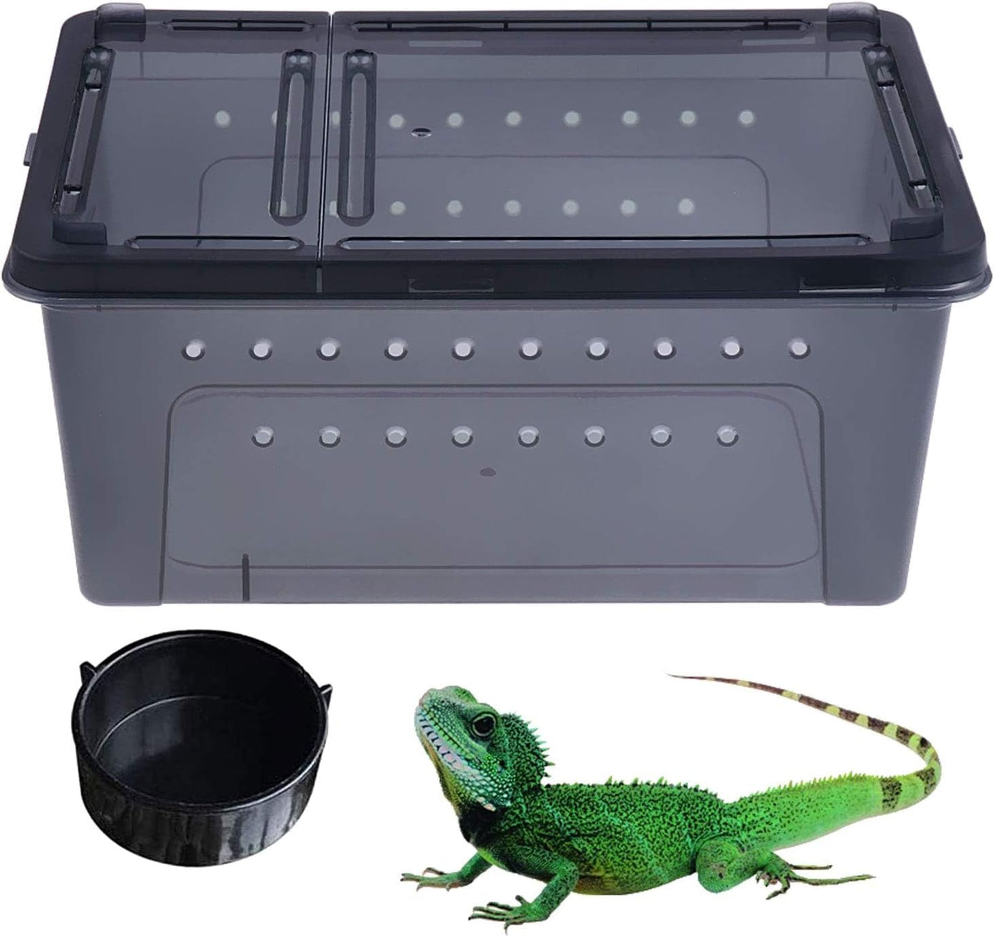 kathson Reptile Snake Feeding Box Portable Transparent Plastic Mini Pet Houses Breeding Hatching Container Lizard Tarantula Habitat for Spider Scorpion Gecko (Black)