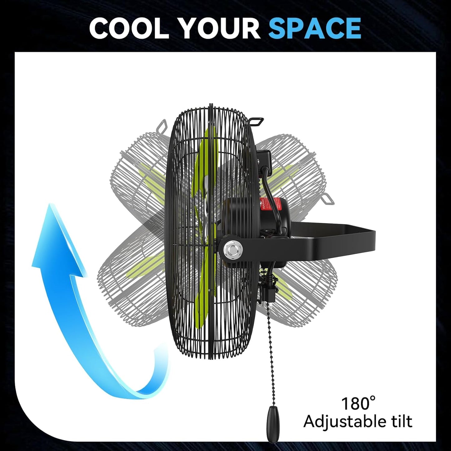 12 IN High Velocity Wall Mount Fan, 3 Speed Industrial Wall Fan with Sealed Motor, 2500 CFM Adjustable Air Circulator for Garage, Commercial, Greenhouse, Warehouse & Gazebo Use, UL Listed