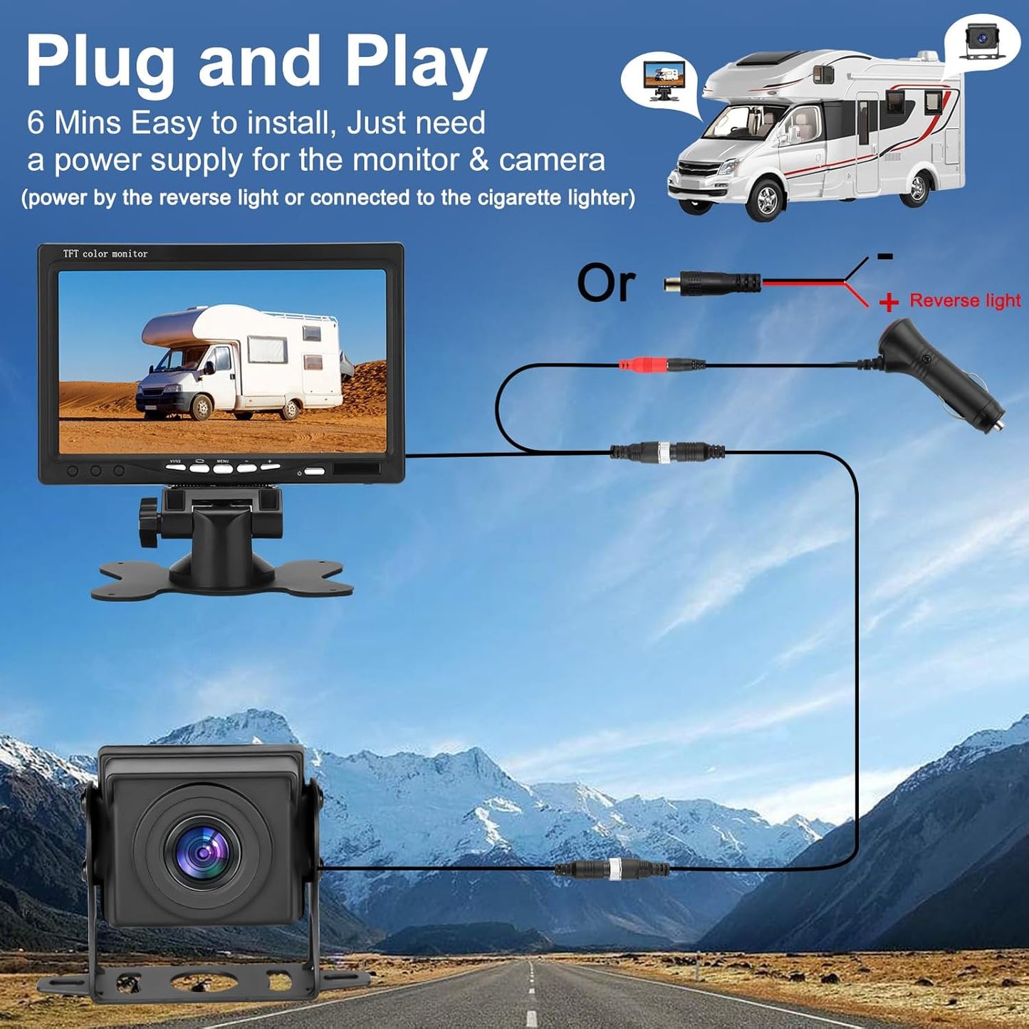 Kairiyard Backup Camera, 7 Inch HD 1080P Reverse Rear View Camera 150° Wide Angle Wired Back up Camera System for Truck Car Trailer Camper Tractor