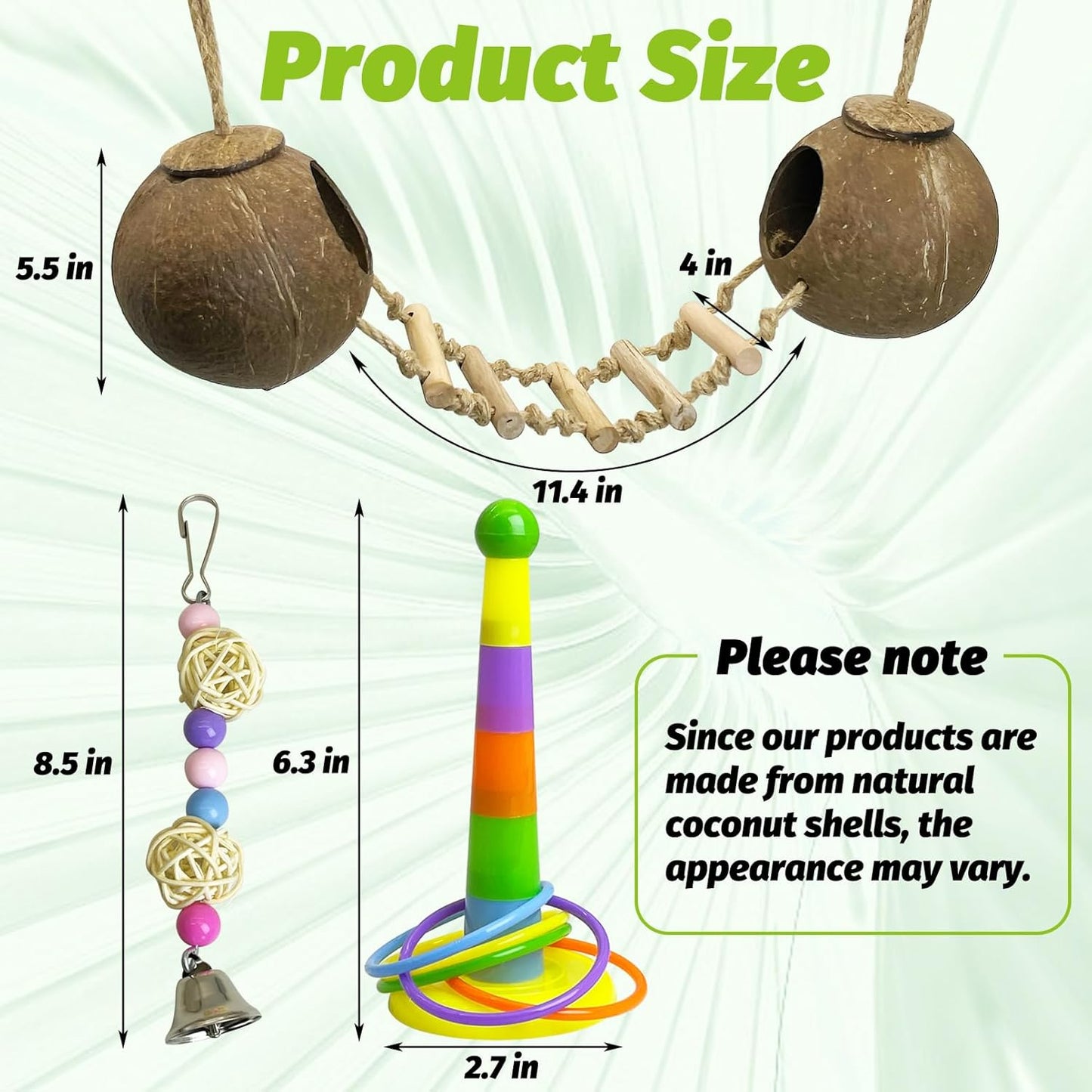 kathson 5Pcs Bird Coconut House with Ladder Parakeet Coconut Nest for Cages Parrot Hut Hanging Natural Coconut Fiber Conure Chewing Toys for Cockatiel Budgie Lovebird Cockatoos