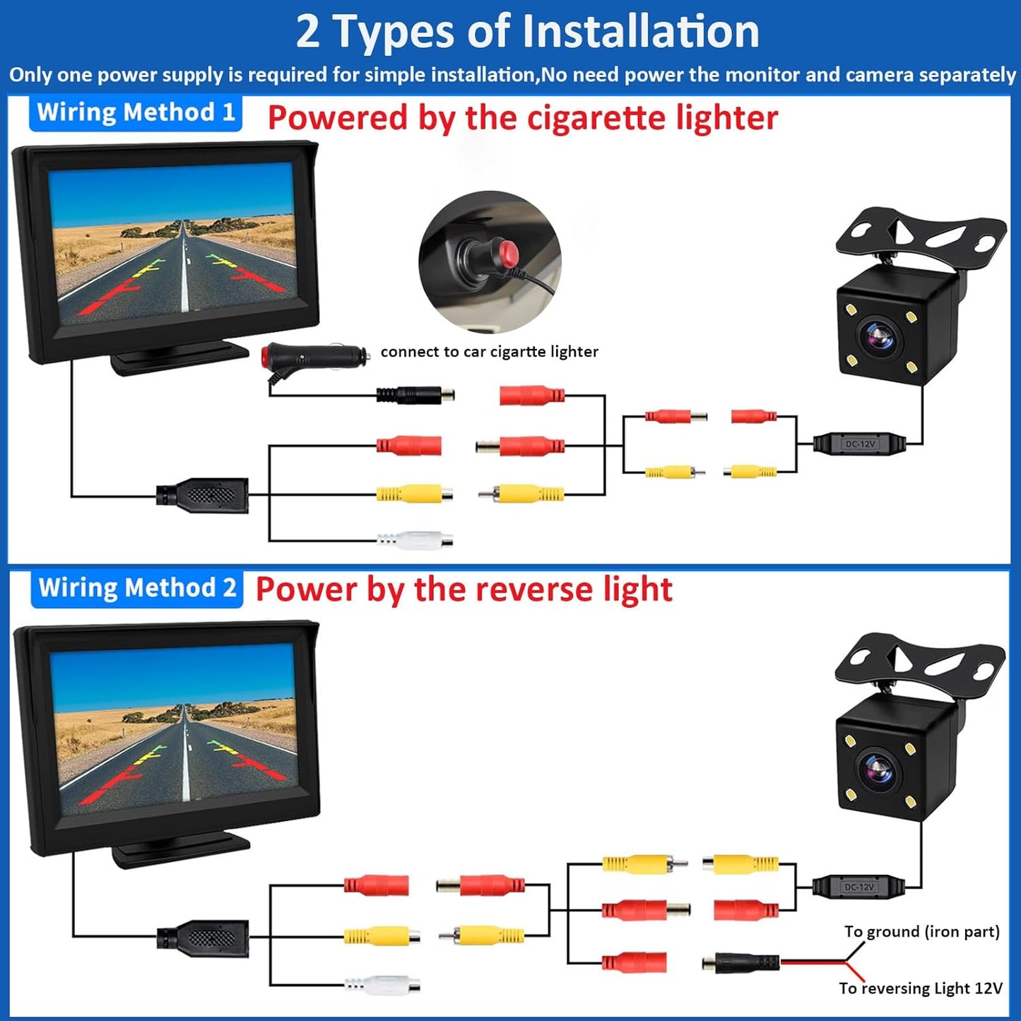 Kairiyard 5Inch Backup Camera, 170° Wide Angle Back up Camera with Monitor Clear Night Vision Waterproof Reverse Rear View Camera System for Car Truck
