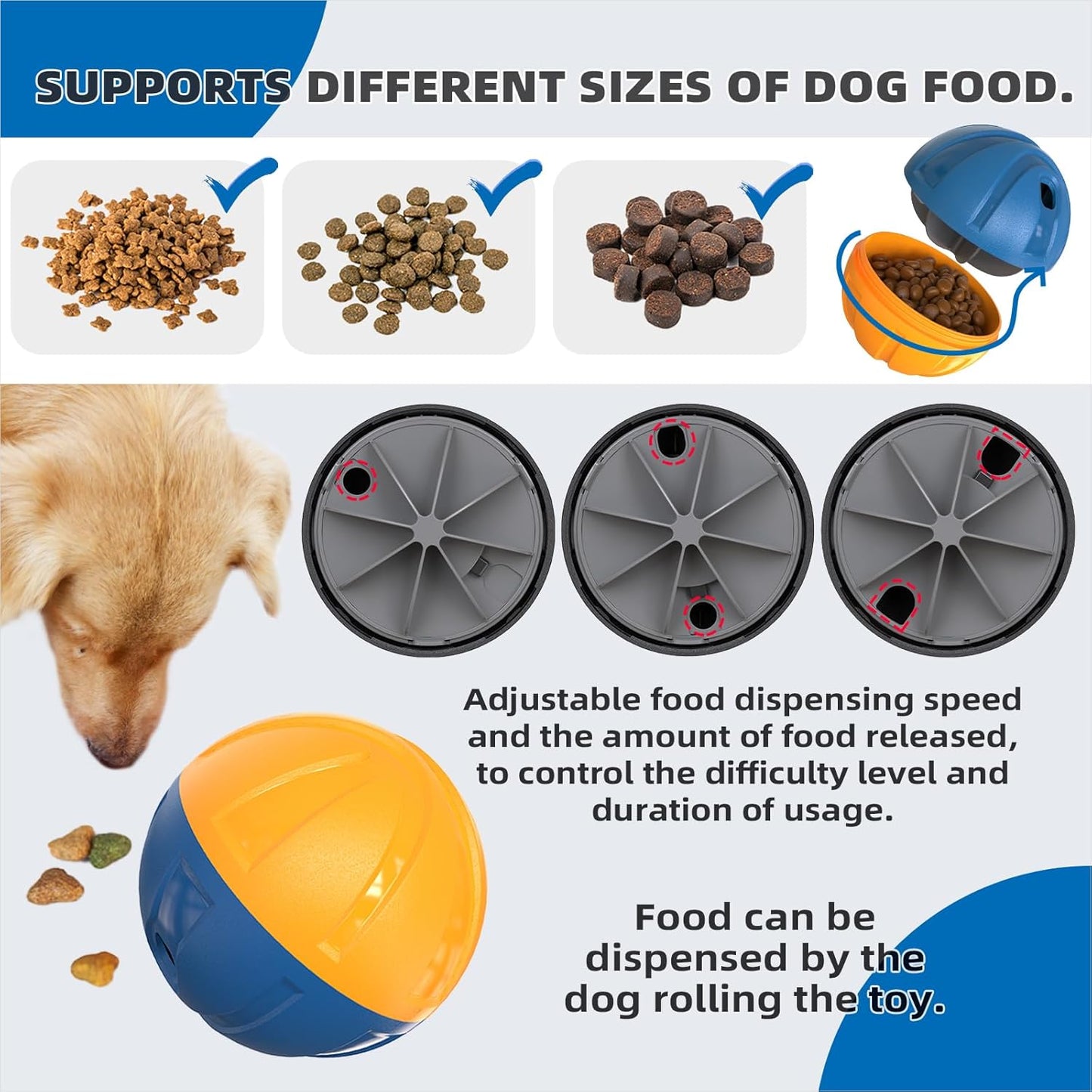 KADTC Dog Treat Giggling Ball - Adjustable Food Dispensing Speed - Puppy Basketball Toy - Puzzle Slow Feeder Mind Game for Medium/Large/Extra L Aggressive Chewers Breed