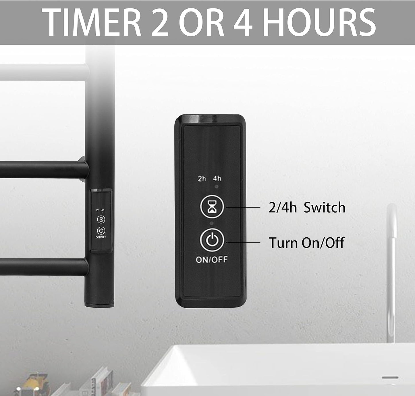 KEG Towel Warmer Wall Mounted with Built-in Timer 8 Bars Electric Stainless Steel Heated Towel Racks for Bathroom, Hot Plug-in Bath Towel Heater Matte Black (TW-8-MB)