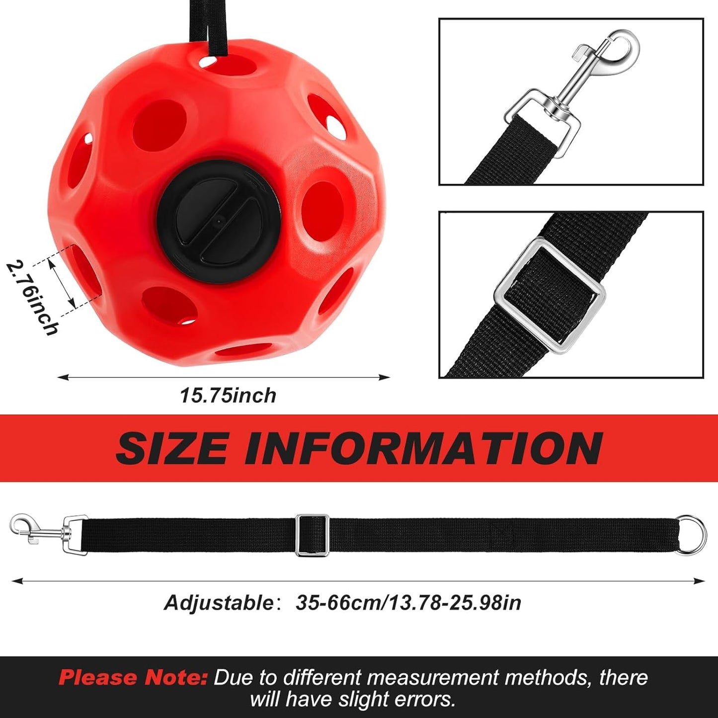 15.75" Hay Ball for Horse with Hanging Strap Slow Feed Horse Treat Ball Extra Large Hanging for Paddock Stall Stable Supplies(Red)