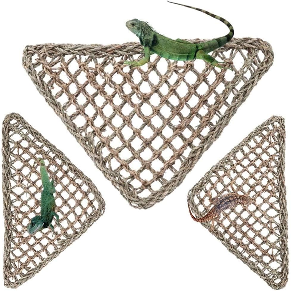 kathson Bearded Dragon Hammock, Bearded Dragon Accessories, Natural Seagrass Reptile Hammock, Reptile Lounger Habitat Decor for Chameleons, Lizards, Geckos, and Snakes(11 x 7.8 x 7.8 inches, 2 PCS)
