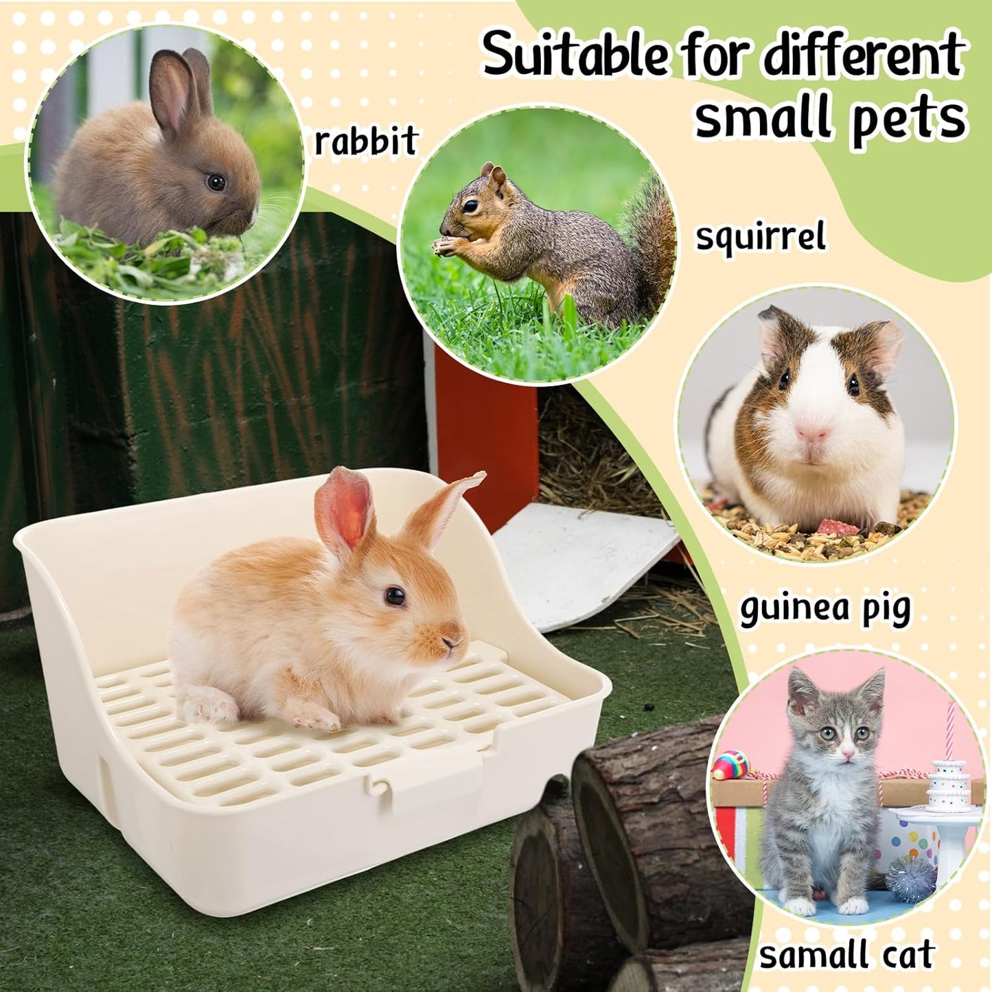 15 Pcs Rabbit Starter Kit Small Rabbit Litter Box Animal Grooming Kit Bunny Toys Bowl Blankets with Cleaning Set for Guinea Pig Accessories(Multicolor)