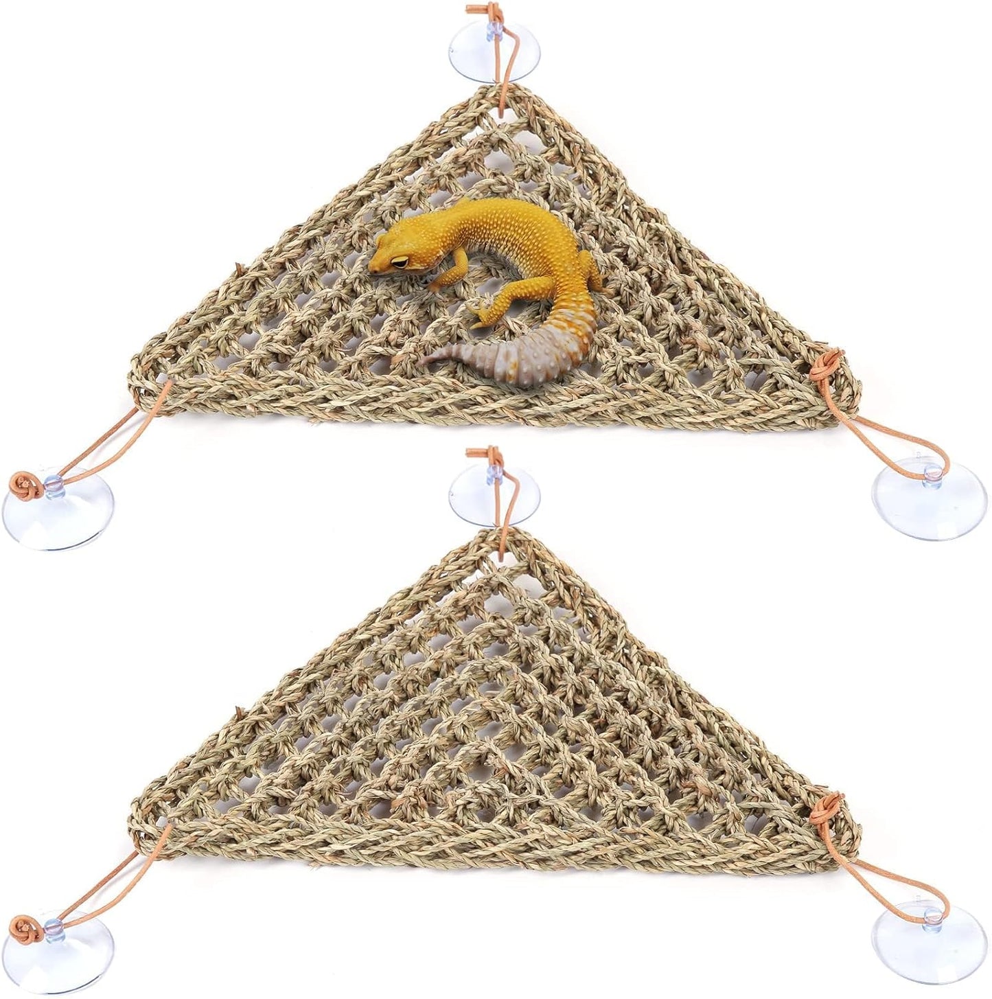 kathson Bearded Dragon Hammock, Bearded Dragon Accessories, Natural Seagrass Reptile Hammock, Reptile Lounger Habitat Decor for Chameleons, Lizards, Geckos, and Snakes(11 x 7.8 x 7.8 inches, 2 PCS)