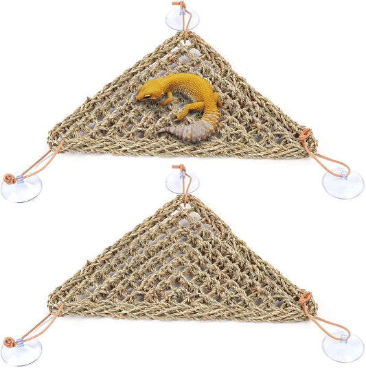 kathson Bearded Dragon Hammock, Bearded Dragon Accessories, Natural Seagrass Reptile Hammock, Reptile Lounger Habitat Decor for Chameleons, Lizards, Geckos, and Snakes(11 x 7.8 x 7.8 inches, 2 PCS)