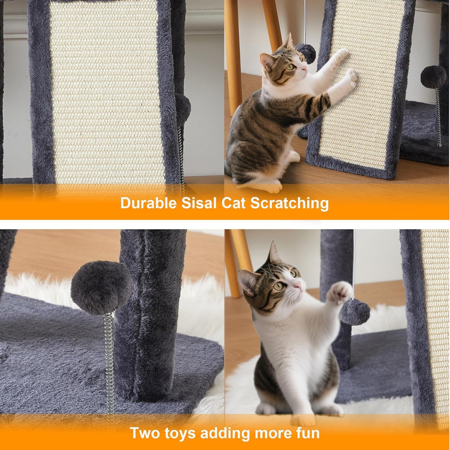 17.7-inch Small Cat Tree Tower with Scratching Post for Indoor Cats,Grey