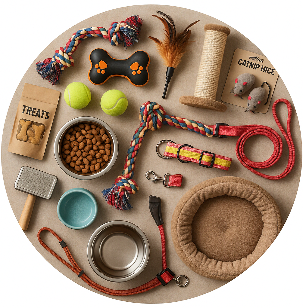 circle photo of pet products, make it a real photo