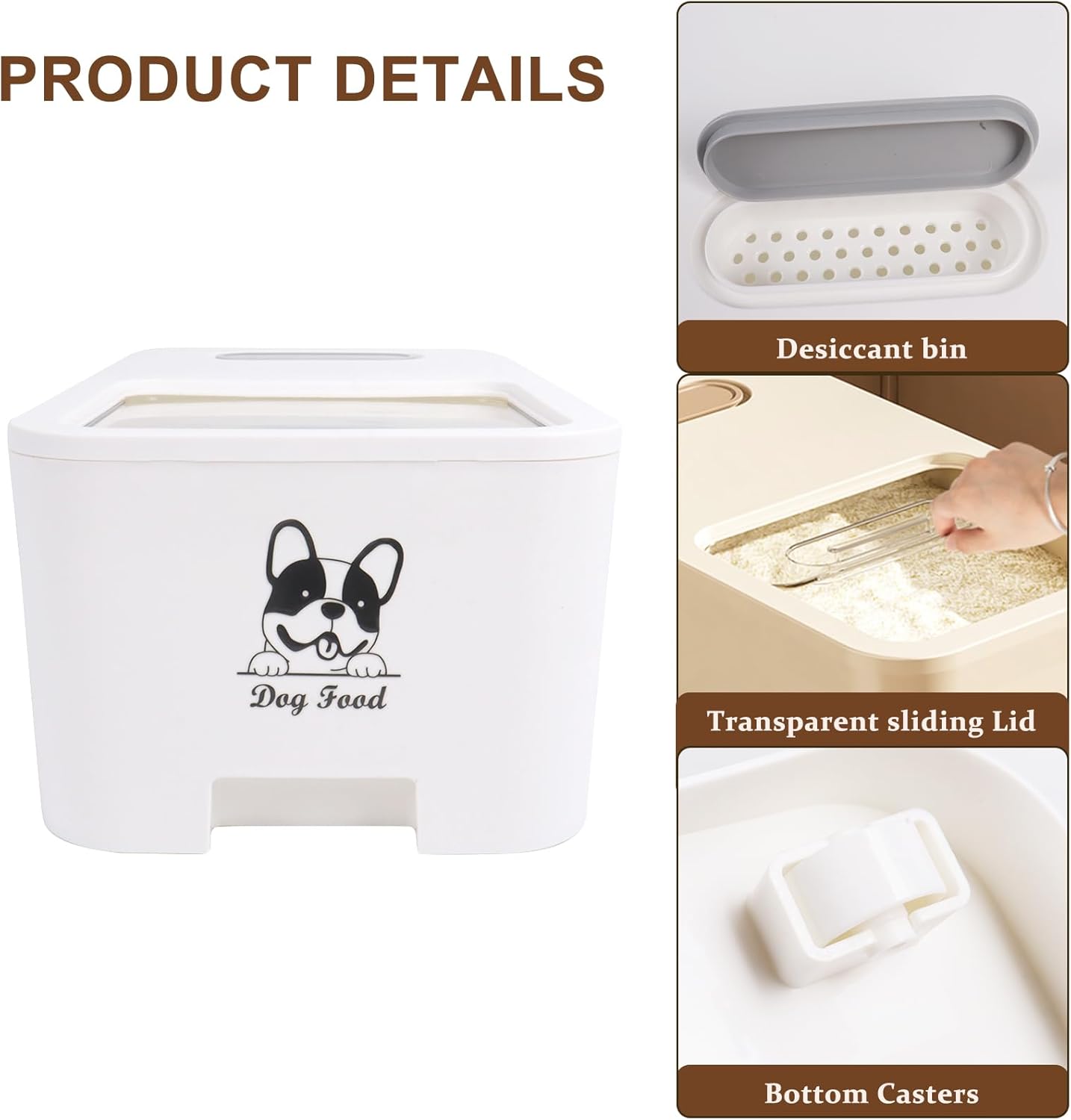 10Lbs Cat Food Storage Container,Pet Food Container with Rolling Wheels & Sliding Lid,BPA Free Plastic Storage Bin For Cat Food Kibble with Measuaring Cups-Rodent proof