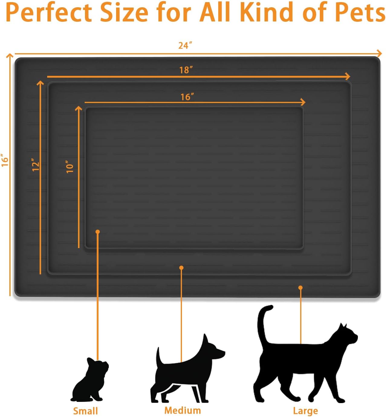 18" x 12" Dog Food Mat, Silicone Pet Mats for Food and Water, Nonslip Pet Feeding Mats for Floors, Dog Cat Bowl Mat with Raised Edges, Lake Blue