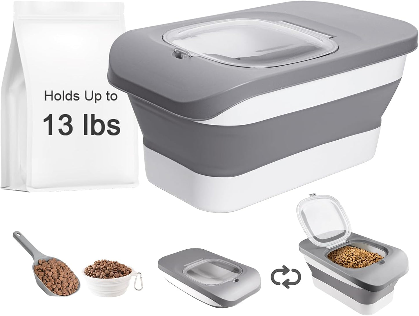 13 Lbs Dog Food Container, Collapsible Dog Food Storage Container with Airtight Lid, Cat Food Storage container Dry Food for Pets, Rice, Cereal, Silicone Pet Bowl and Dog Food Scoop