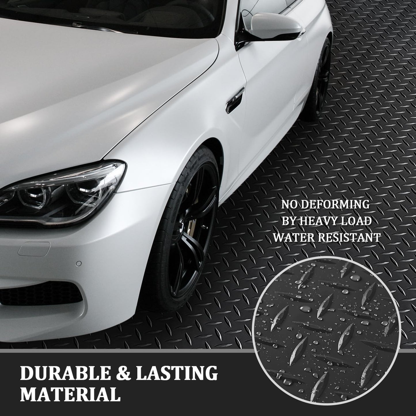 16.4 x 3.3Ft Garage Rubber Flooring Roll, 3 mm Thickness Floor Mat, Diamond Plate PVC Rubber Trailer Mats Non-Slip Flooring for Garage Gym Horse Stall Home Patio (Black)