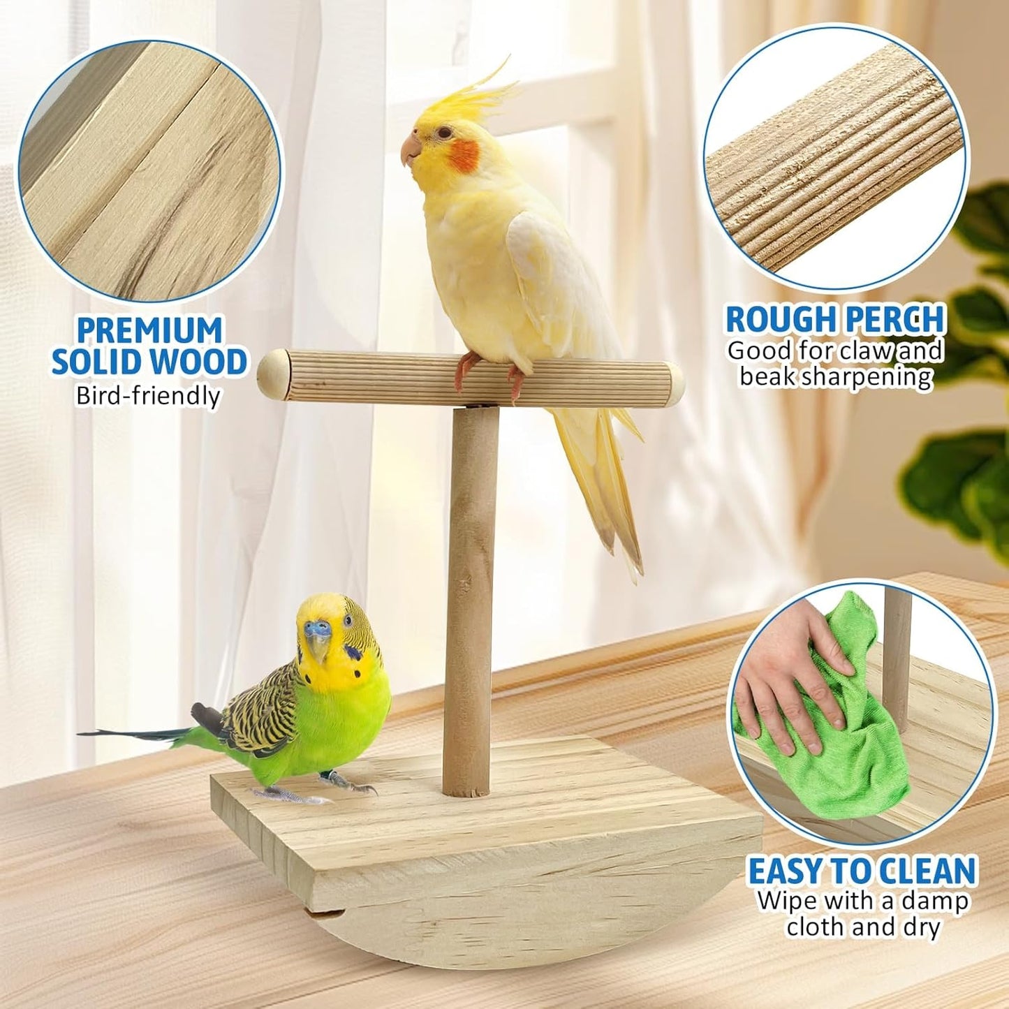 kathson Bird Training Stand Parakeet Playground Bird Perch Stand Portable Tabletop Bird Perch Parrot Stand perches T Shaped Bird Play Stand for Parakeet Conure Lovebird Cockatiel