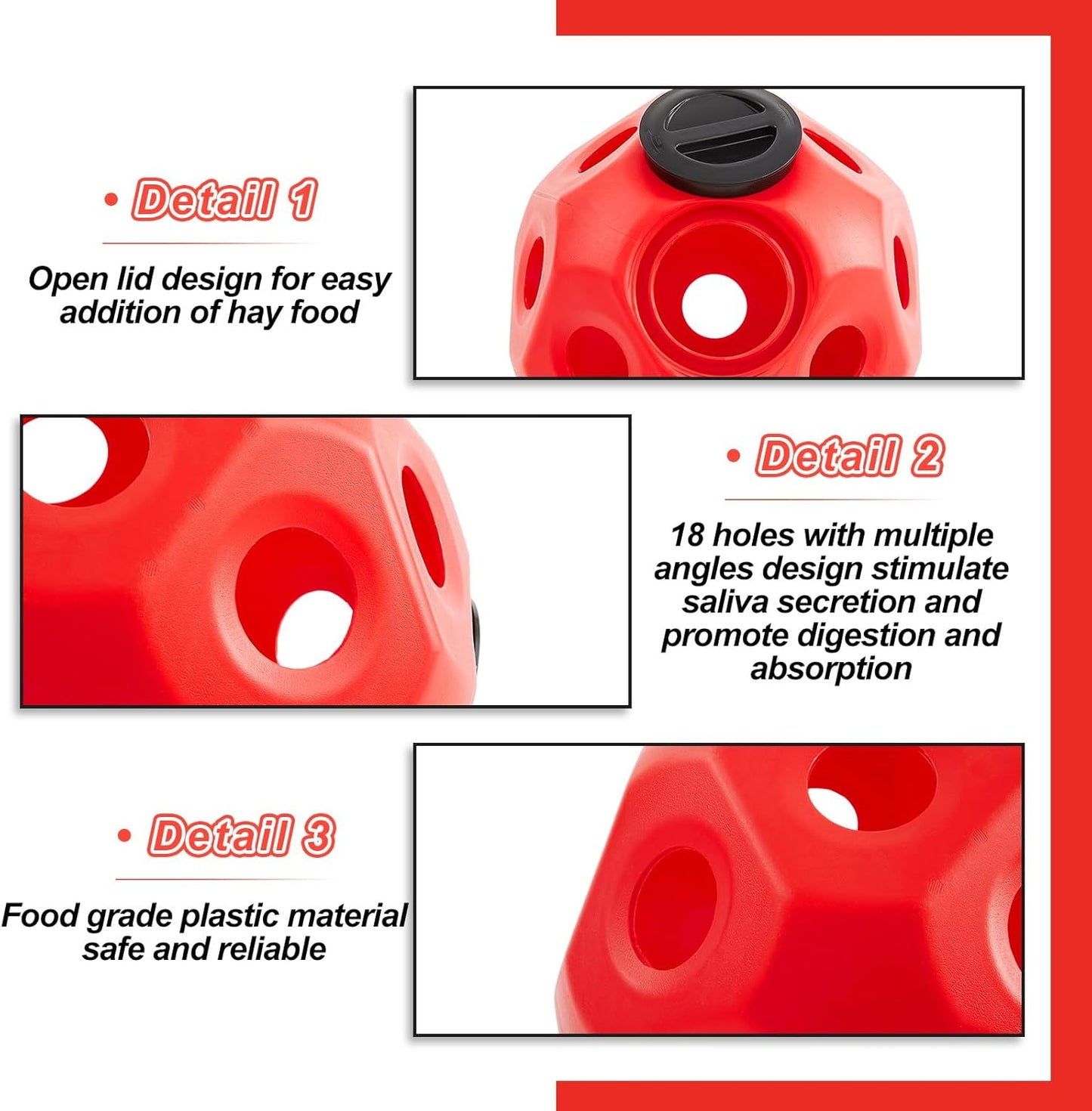 15.75" Hay Ball for Horse with Hanging Strap Slow Feed Horse Treat Ball Extra Large Hanging for Paddock Stall Stable Supplies(Red)