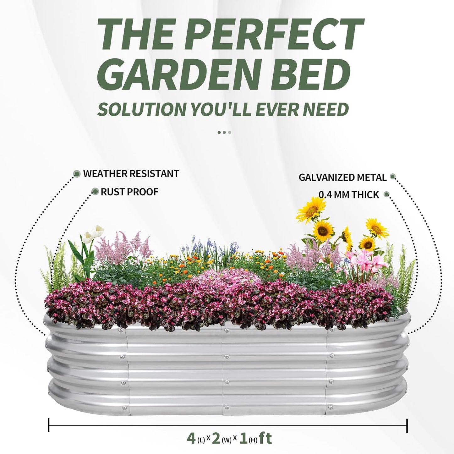 1MORE Galvanized Raised Garden Bed- Planter Garden Boxes Outdoor, Raised Beds for Gardening, 4x2x1ft Metal Garden Bed Kit for Vegetables Flower, Planter Raised Beds with Tools.Silver-2pack