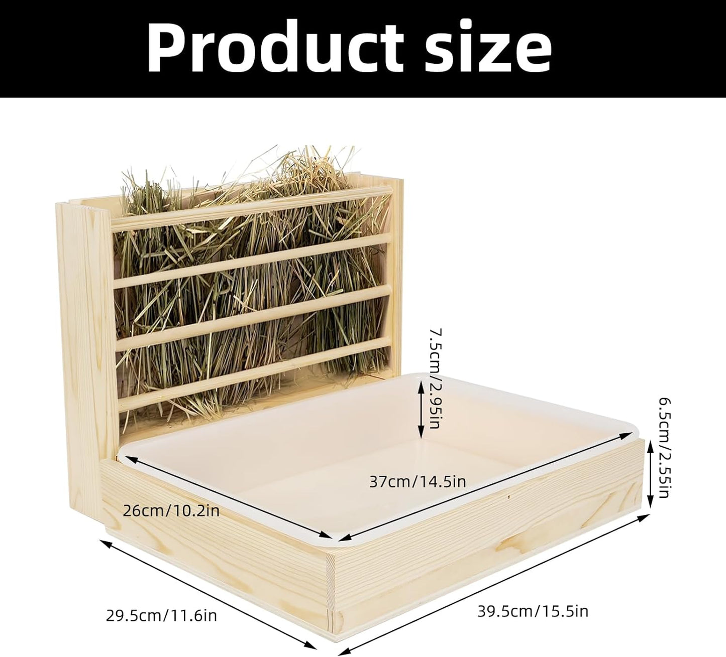 2 in 1 Wooden Rabbit Hay Feeder Box Safe Bunny Feeder Manger Grass Food Holder Rack Hay Holder with Toilet Rabbit Hay Feeder with Litter Pan Designed for Rabbits Guinea Pig Hamster Small Animals