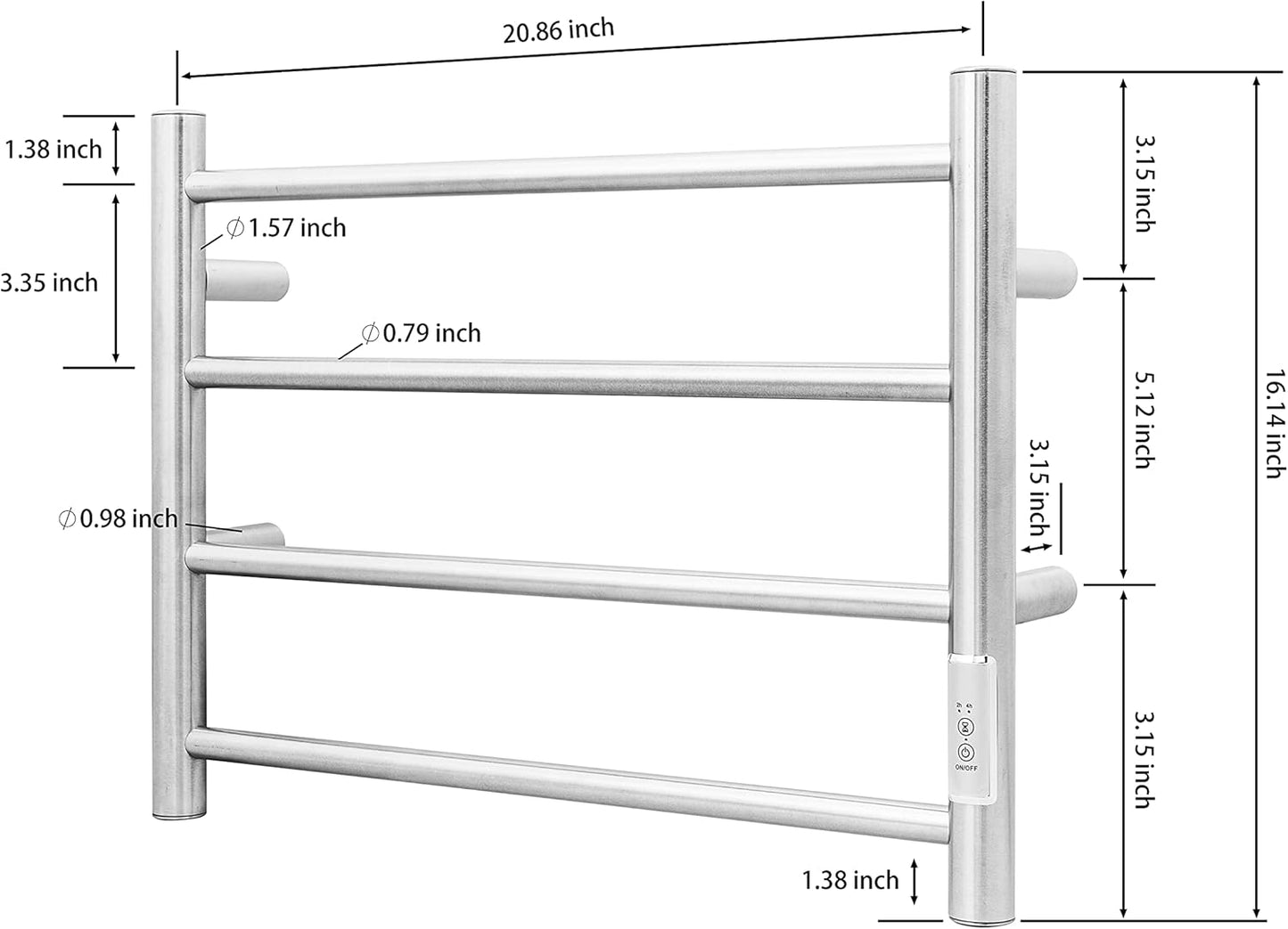 KEG Towel Warmer Wall Mounted with Built-in Timer 4 Bars Electric Stainless Steel Heated Towel Racks for Bathroom, Hot Plug-in Bath Towel Heater Brushed Nickel