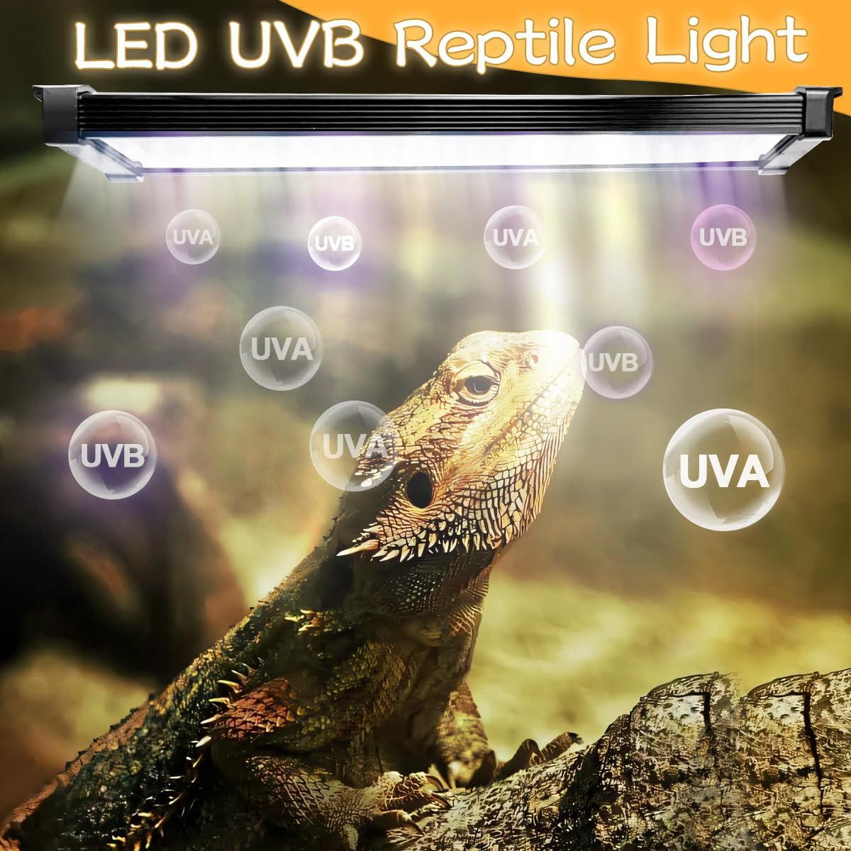 11-Inch 15W LED UVB Light for Reptiles with Dimming & Timer, Adjustable 10.0-20.0 UVB UVA Lamp for Bearded Dragons, Turtles, Snakes – Full Spectrum UVI Lighting Fixture for Desert & Tropical Habitats