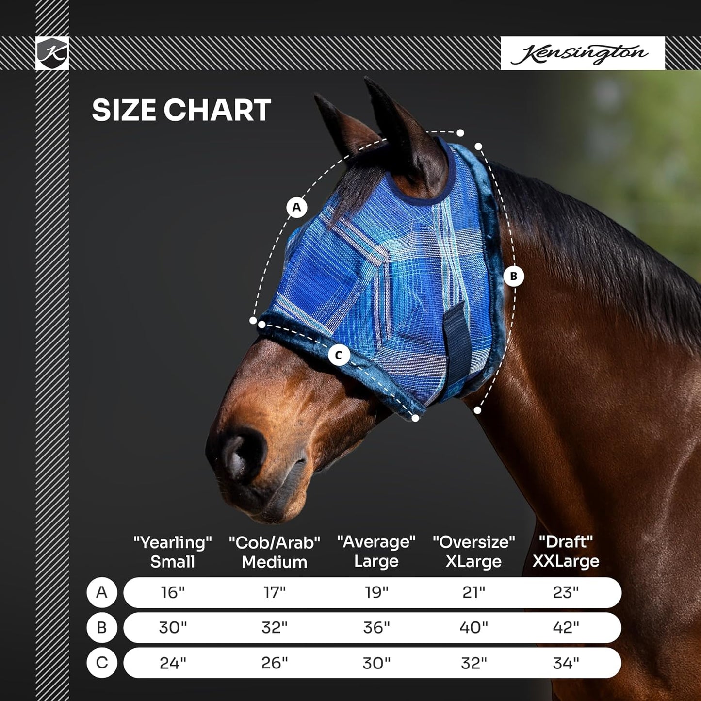 Kensington UV Fly Mask with Fleece Trim - Protective Mask with Dual Ear Opening & Forelock Freedom - Large, Imperial Jade