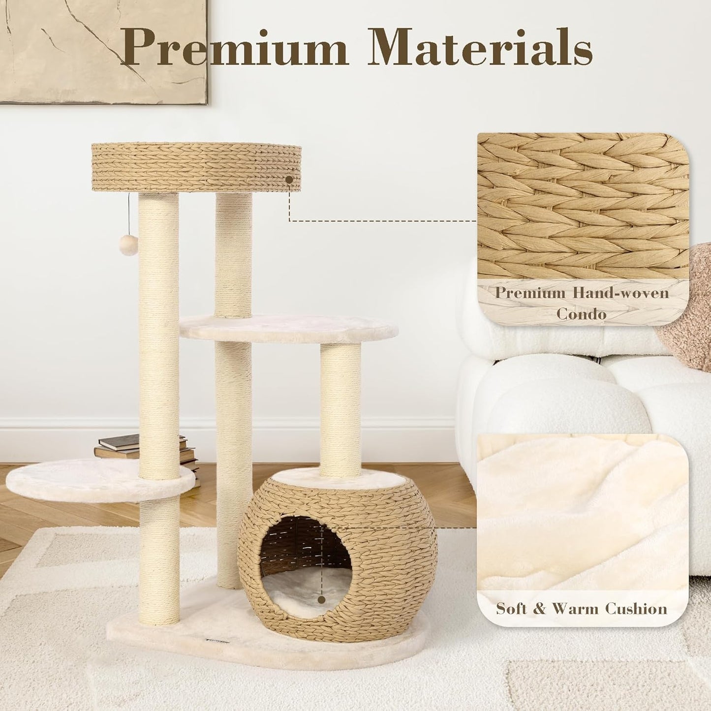 KAMABOKO Modern Cat Tree, 39" Tall Cat Trees for Kittens Climb Play & Rest, Cat-Tree for Indoor Cats w/Natural Sisal Scratching Posts, Hand-Woven Condo & Top Perch